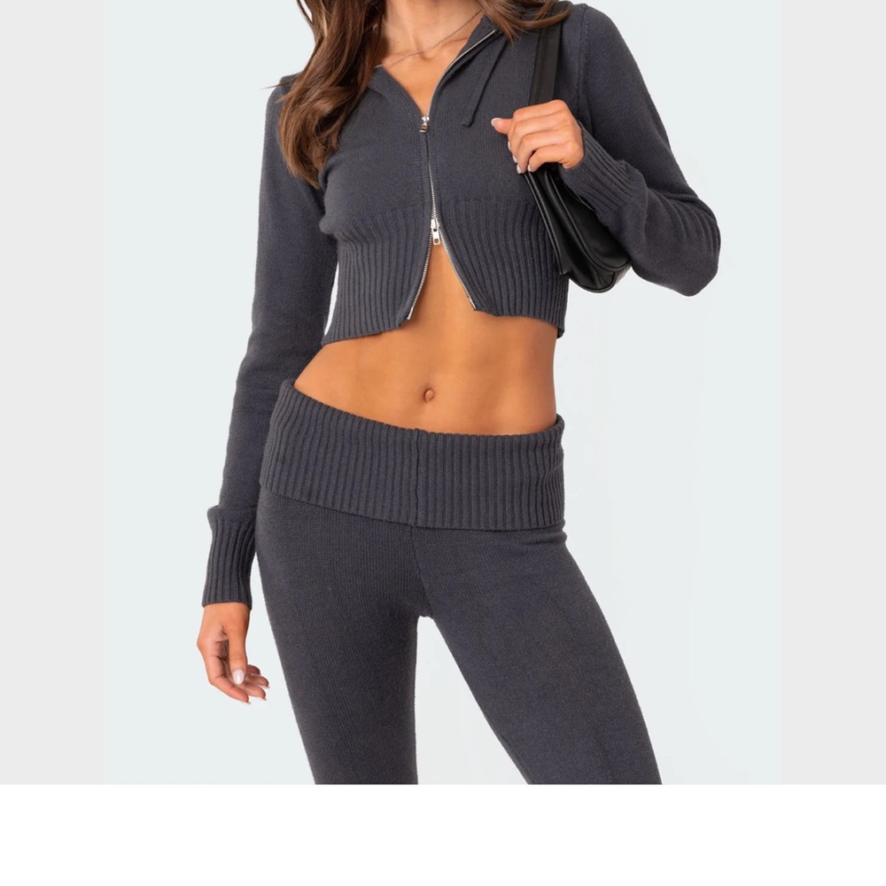 Dark Gray Ribbed Knit Set